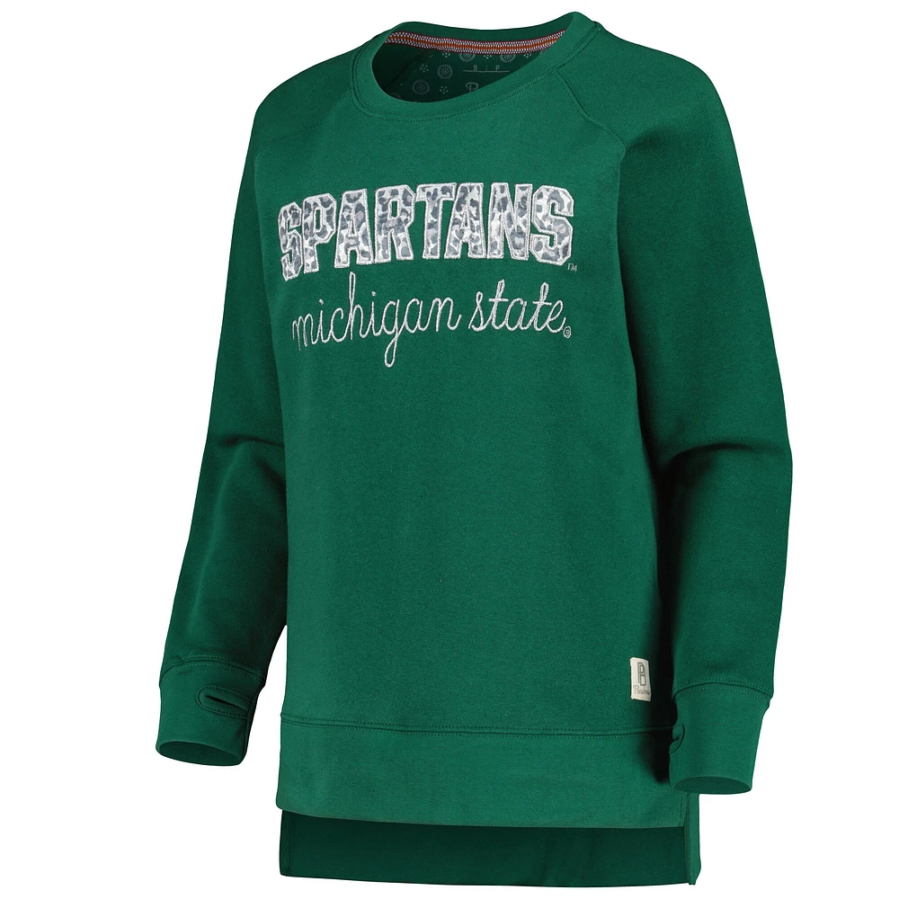 Sweat-shirt vert Pressbox pour femmes Michigan State Spartans Steamboat Animal Print Raglan