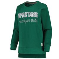 Women's Pressbox Green Michigan State Spartans Steamboat Animal Print Raglan Pullover Sweatshirt