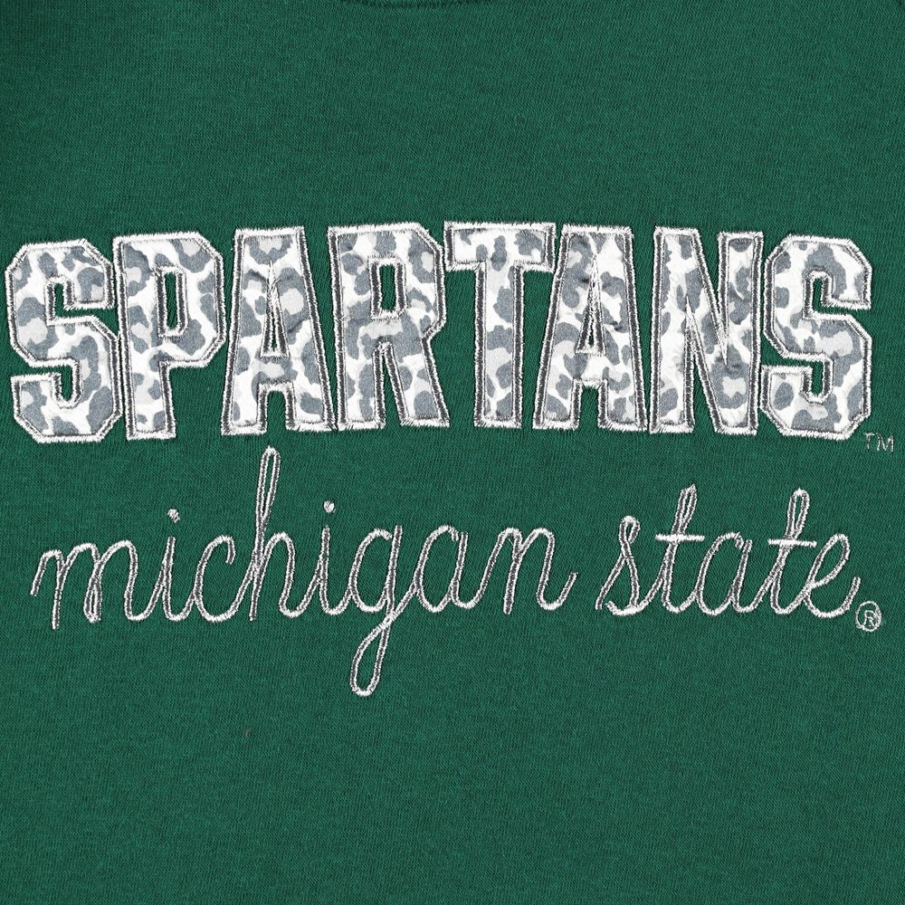 Women's Pressbox Green Michigan State Spartans Steamboat Animal Print Raglan Pullover Sweatshirt