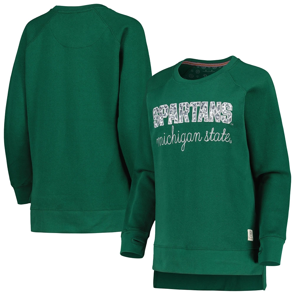 Sweat-shirt vert Pressbox pour femmes Michigan State Spartans Steamboat Animal Print Raglan