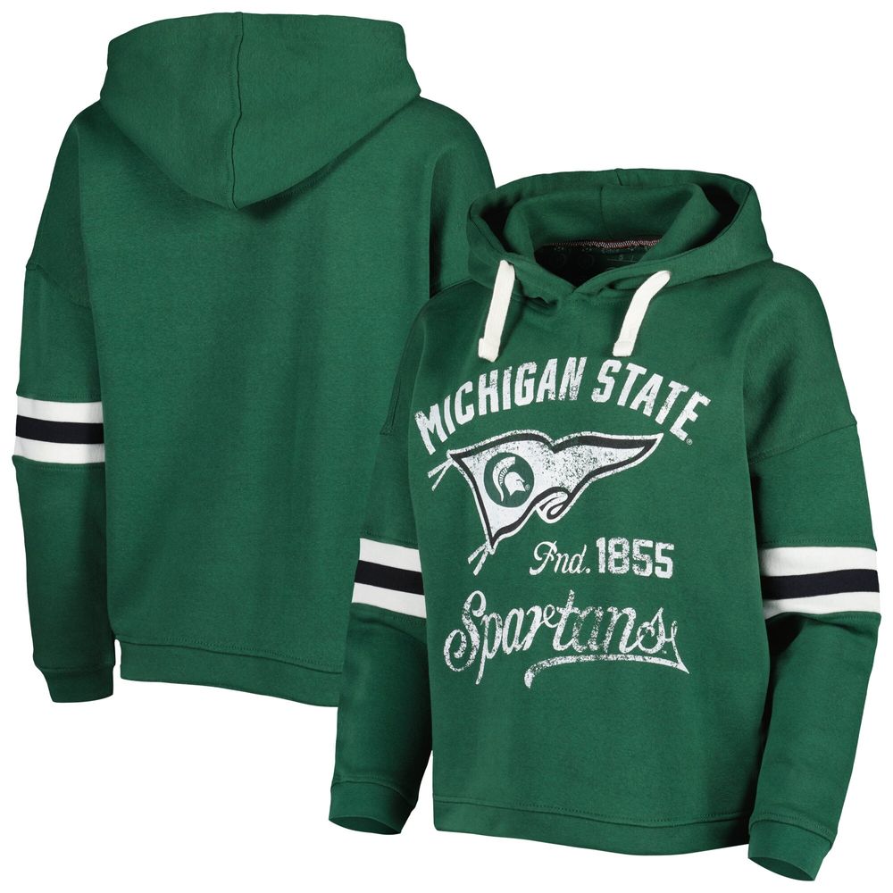 Women's Pressbox Green Michigan State Spartans Super Pennant Pullover Hoodie