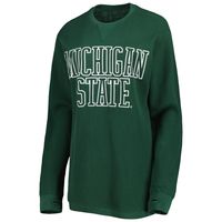 Women's Pressbox Green Michigan State Spartans Surf Plus Southlawn Waffle-Knit Thermal Tri-Blend Long Sleeve T-Shirt