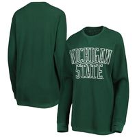 Women's Pressbox Green Michigan State Spartans Surf Plus Southlawn Waffle-Knit Thermal Tri-Blend Long Sleeve T-Shirt