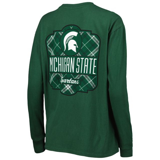 T-shirt à manches longues pour femme Pressbox Michigan State Spartans Valencia Plaid 2-Hit vert