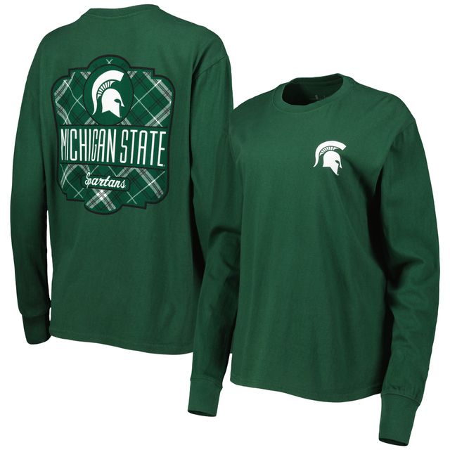 T-shirt à manches longues pour femme Pressbox Michigan State Spartans Valencia Plaid 2-Hit vert