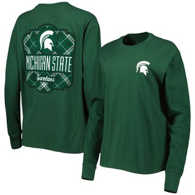 Women's Pressbox Green Michigan State Spartans Valencia Plaid 2-Hit Long Sleeve T-Shirt