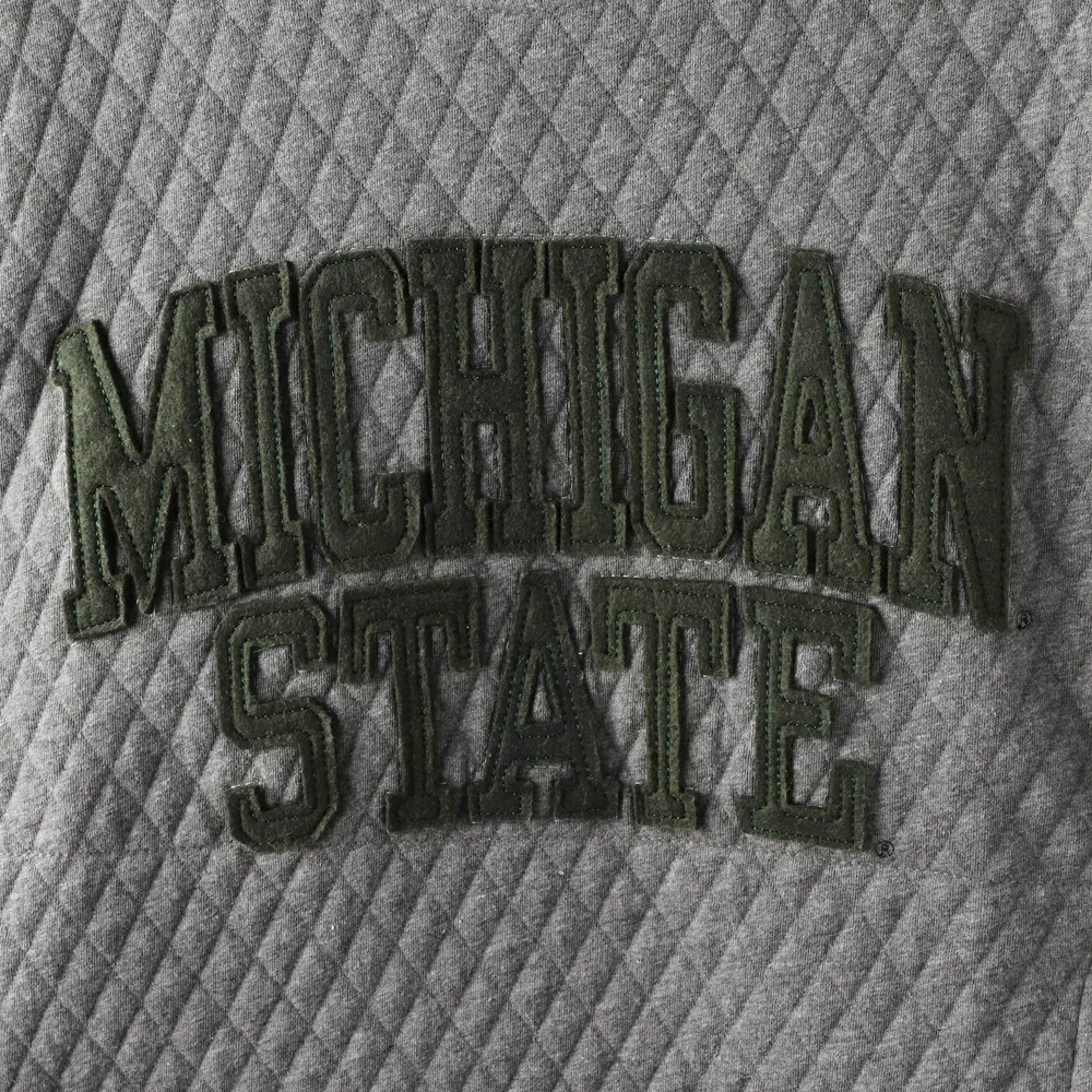 Women's Pressbox Heather Charcoal Michigan State Spartans Moose Quilted Pullover Sweatshirt