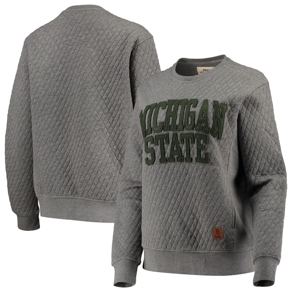 Women's Pressbox Heather Charcoal Michigan State Spartans Moose Quilted Pullover Sweatshirt