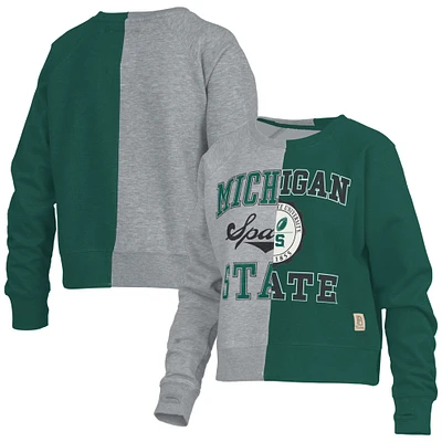 Sweat-shirt Pressbox gris chiné pour femmes Michigan State Spartans moitié-moitié raglan