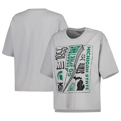 T-shirt Pressbox argenté pour femmes, Spartans de l'État du Michigan, Rock & Roll School of