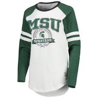 Women's Pressbox White/Green Michigan State Spartans Brooking Sleeve Stripe Raglan Long T-Shirt