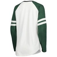 Women's Pressbox White/Green Michigan State Spartans Brooking Sleeve Stripe Raglan Long T-Shirt