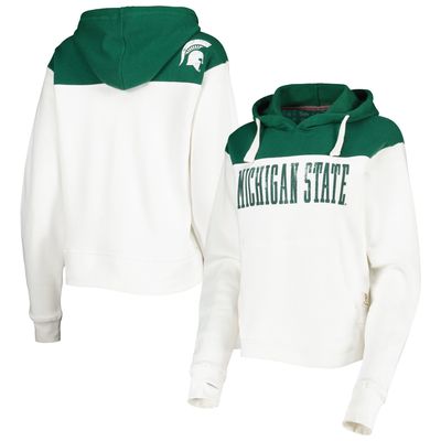 Women's Pressbox White/Green Michigan State Spartans Chicago 2-Hit Yoke Pullover Hoodie