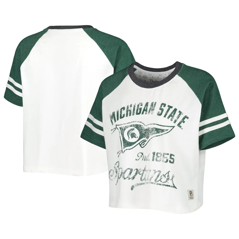 Women's Pressbox White Michigan State Spartans Melange Beaumont Cropped Raglan T-Shirt