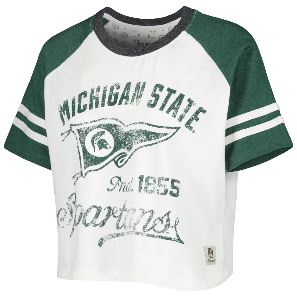 T-shirt raglan court Pressbox blanc Michigan State Spartans Melange Beaumont pour femmes