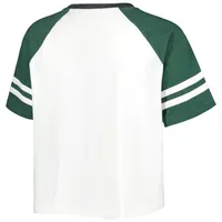 Women's Pressbox White Michigan State Spartans Melange Beaumont Cropped Raglan T-Shirt