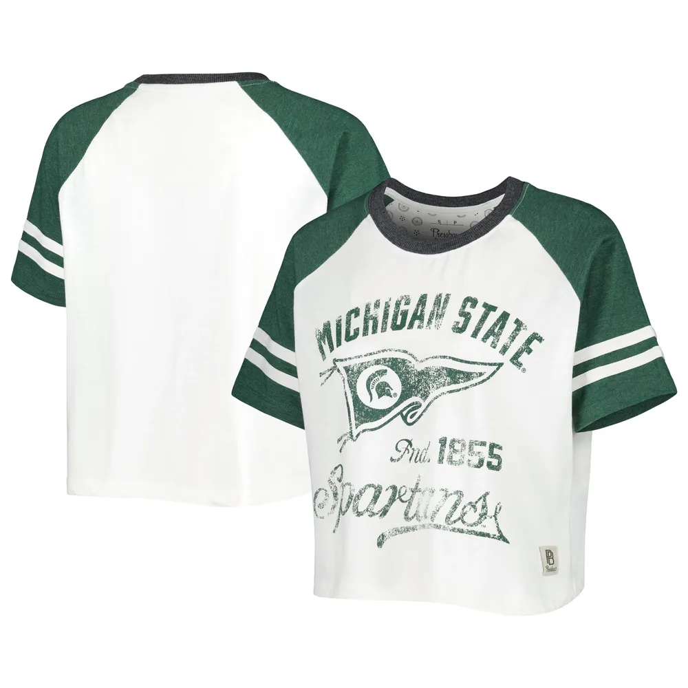 T-shirt raglan court Pressbox blanc Michigan State Spartans Melange Beaumont pour femmes