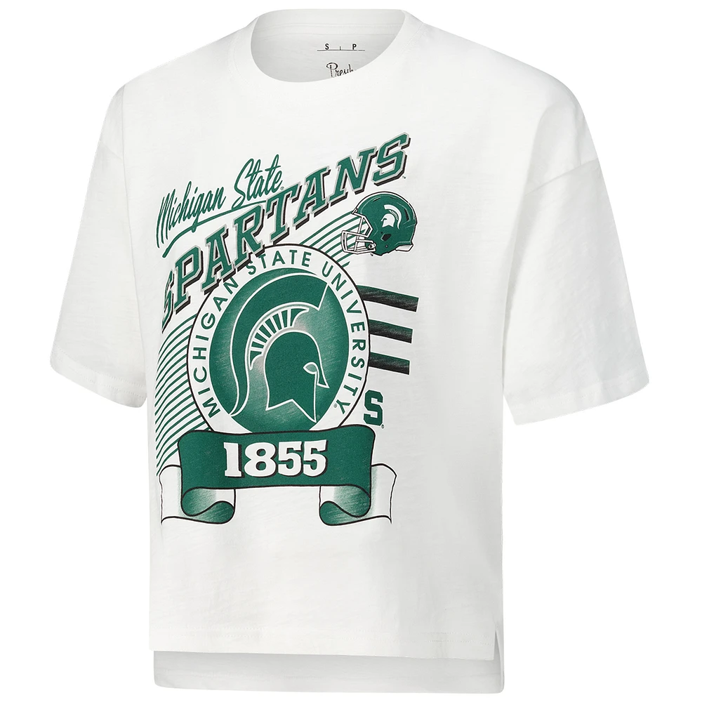 T-shirt blanc Pressbox Michigan State Spartans Rock & Roll Slub pour femmes