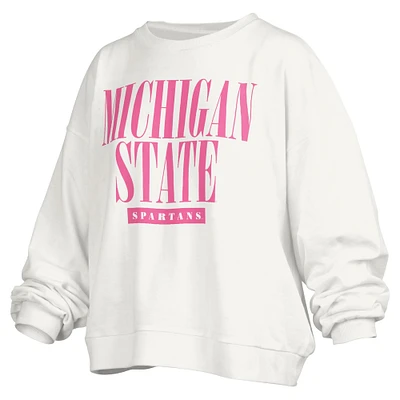 Women's Pressbox White Michigan State Spartans Sutton Janise Waist Length Oversized Pullover Sweatshirt