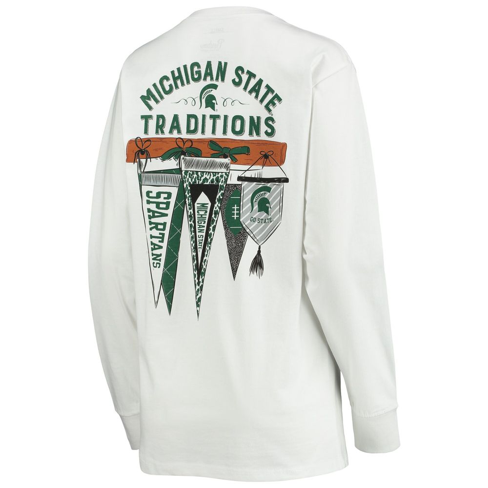 Women's Pressbox White Michigan State Spartans Traditions Pennant Long Sleeve T-Shirt