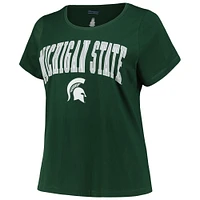 T-shirt vert à encolure dégagée pour femmes, Michigan State Spartans, grande taille, avec logo arqué