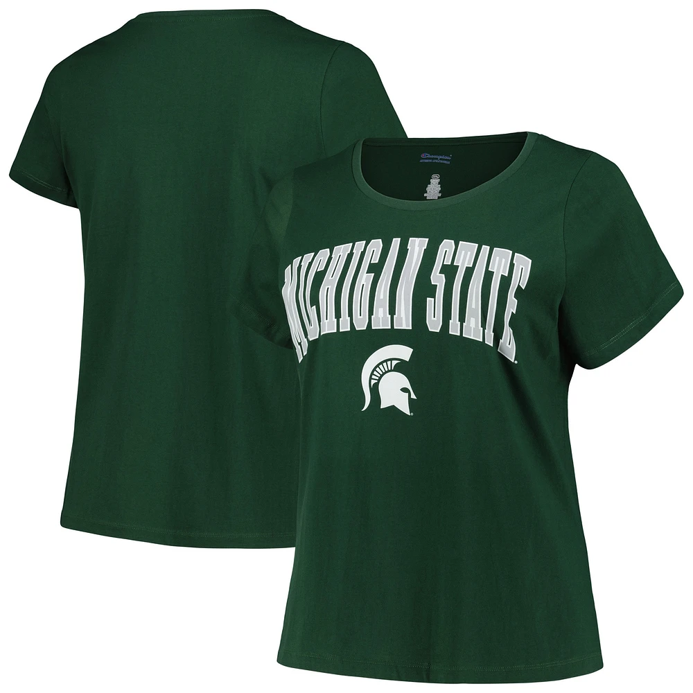 T-shirt vert à encolure dégagée pour femmes, Michigan State Spartans, grande taille, avec logo arqué