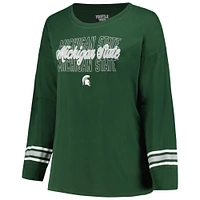 Women's Profile Green Michigan State Spartans Plus Triple Script Scoop Neck Long Sleeve T-Shirt