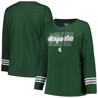 Women's Profile Green Michigan State Spartans Plus Triple Script Scoop Neck Long Sleeve T-Shirt