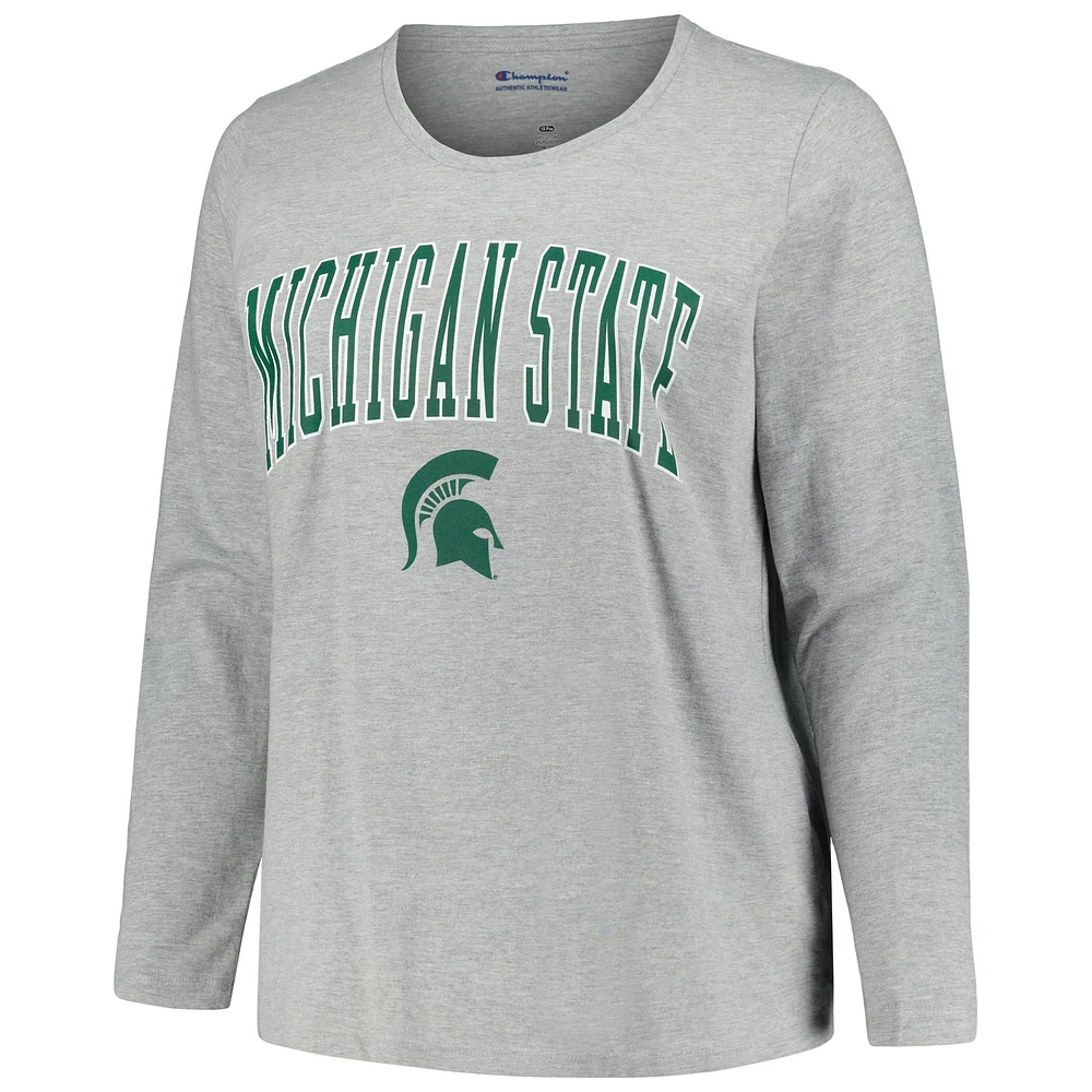 Women's Profile Heather Gray Michigan State Spartans Plus Arch Over Logo Scoop Neck Long Sleeve T-Shirt