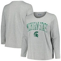 Women's Profile Heather Gray Michigan State Spartans Plus Arch Over Logo Scoop Neck Long Sleeve T-Shirt