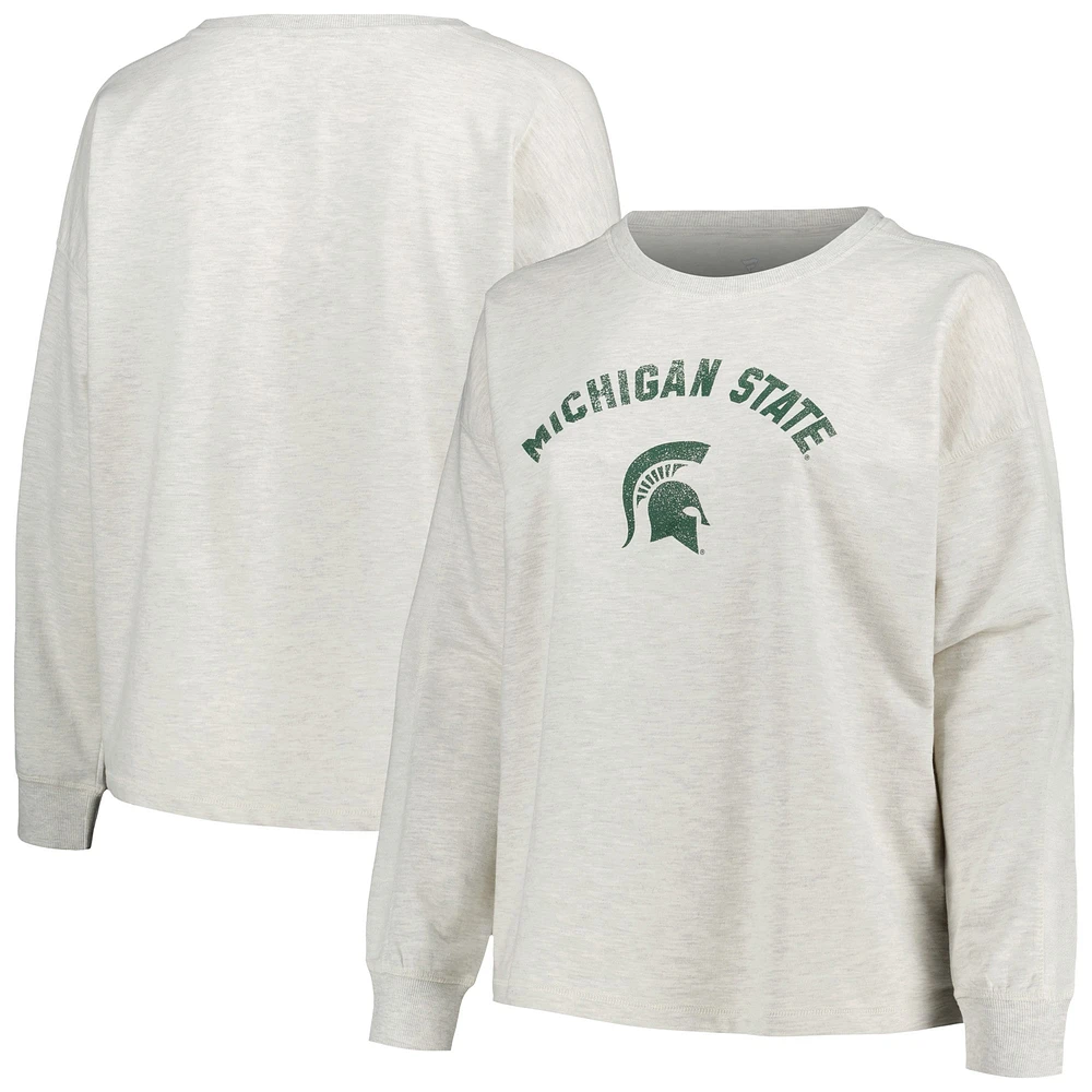 Sweat-shirt à enfiler neutre pour femme, profil Oatmeal, Spartans de l'État du Michigan, grande taille, arc en détresse sur le logo