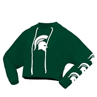 Women's Spirit Jersey Green Michigan State Spartans Oversized Cropped Pullover Hoodie