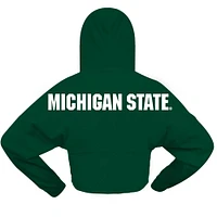 Women's Spirit Jersey Green Michigan State Spartans Oversized Cropped Pullover Hoodie