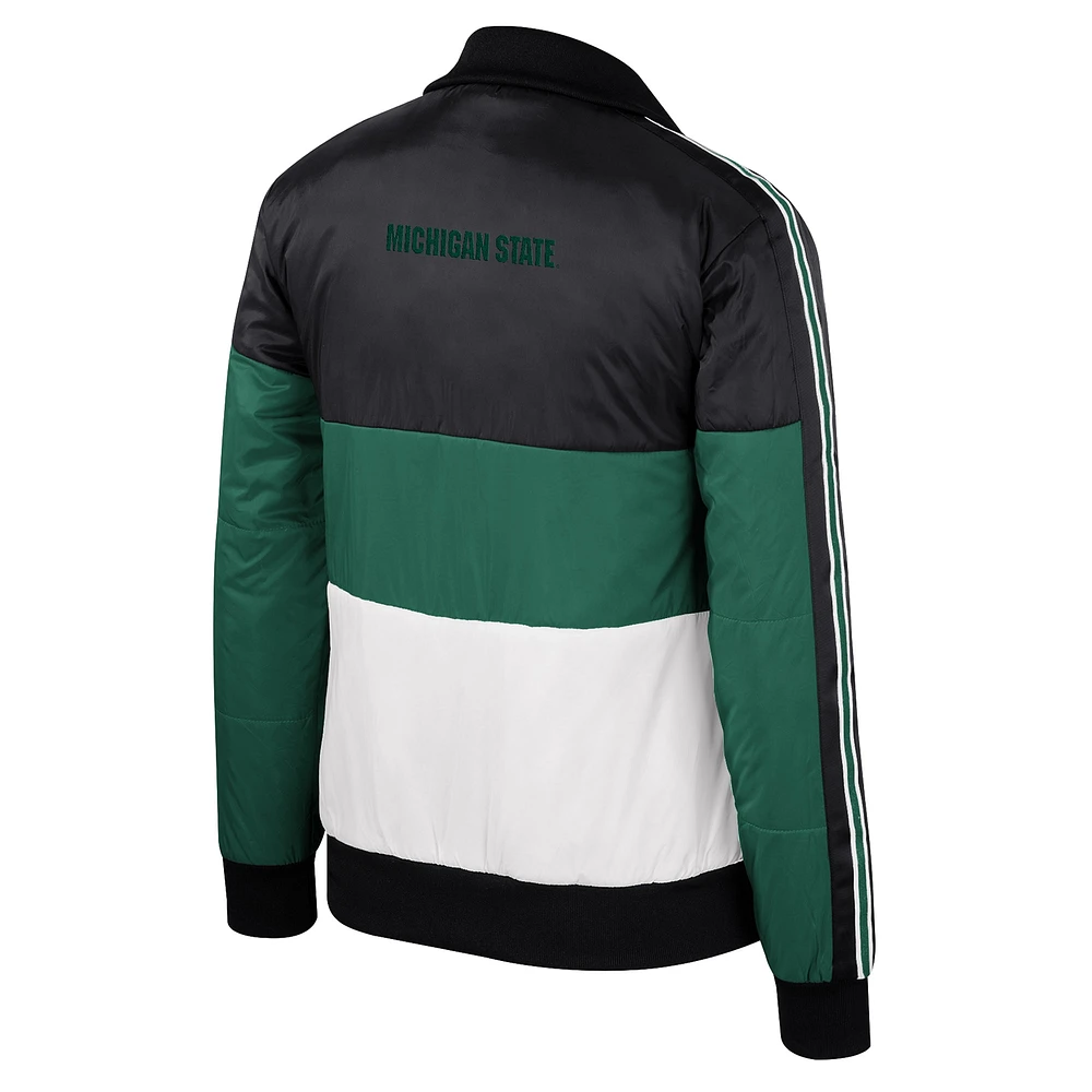 Veste matelassée à fermeture éclair intégrale et blocs de couleurs The Wild Collective pour femmes, Michigan State Spartans, verte