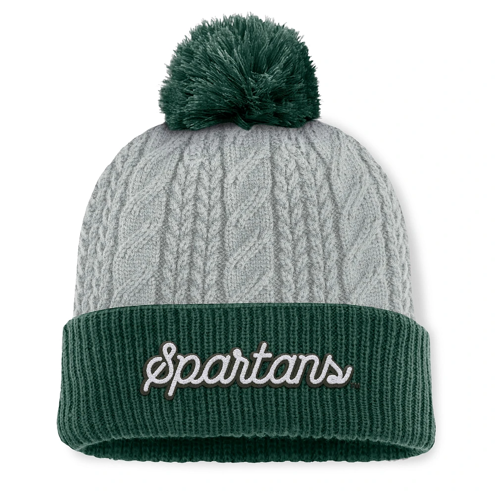 Women's Top of the World Gray/Green Michigan State Spartans Becca Cuffed Knit Hat with Pom