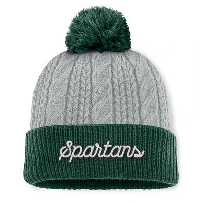 Bonnet en tricot à revers et pompon Becca pour femme Top of the World Michigan State Spartans gris/vert