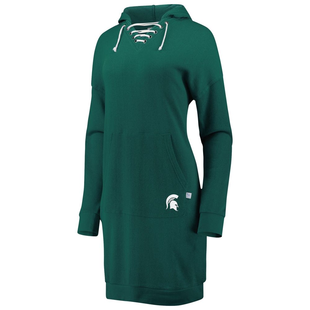 Women's Touch Green Michigan State Spartans Quick Pass Lace-Up V-Neck Hoodie Dress