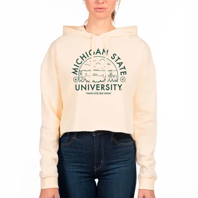 Michigan State Spartans Uscape Apparel Women's Fleece Cropped Pullover Hoodie - Cream