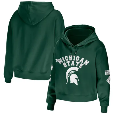 Michigan State Spartans WEAR by Erin Andrews Women's Mixed Media Cropped Pullover Hoodie - Green