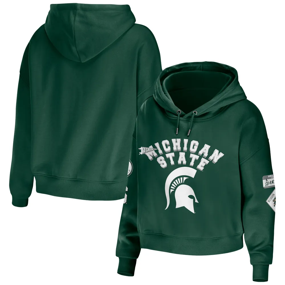 WEAR by Erin Andrews Green Michigan State Spartans Pull à capuche court en techniques mixtes pour femmes