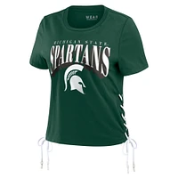 WEAR by Erin Andrews T-shirt court modeste à lacets sur le côté des Michigan State Spartans pour femmes