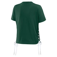 Women's WEAR by Erin Andrews Green Michigan State Spartans Side Lace-Up Modest Crop T-Shirt