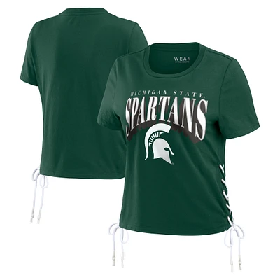 Women's WEAR by Erin Andrews Green Michigan State Spartans Side Lace-Up Modest Crop T-Shirt