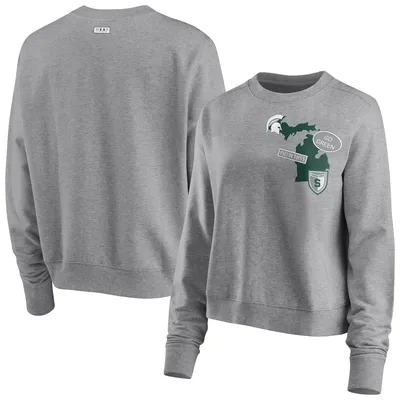 Michigan State Spartans WEAR by Erin Andrews Women's Patches Pullover Sweatshirt - Heathered Gray