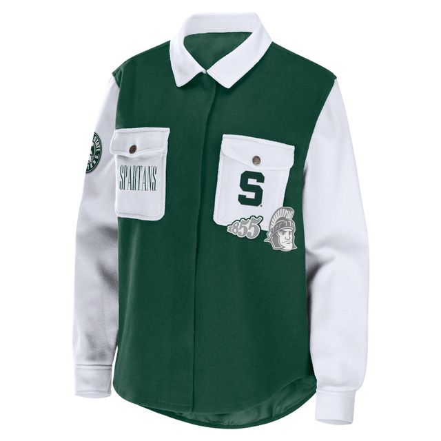 WEAR by Erin Andrews Veste-chemise boutonnée Michigan State Spartans vert chasseur pour femme