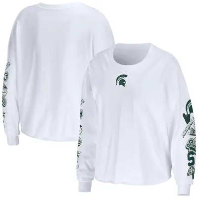 Michigan State Spartans WEAR by Erin Andrews Women's 3-Hit Cropped Long Sleeve T-Shirt - White