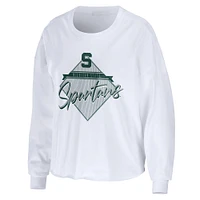 Women's WEAR by Erin Andrews White Michigan State Spartans Diamond Long Sleeve Cropped T-Shirt