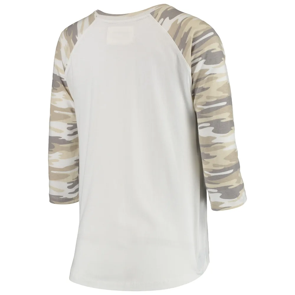 Women's White/Camo Michigan State Spartans Boyfriend Baseball Raglan 3/4-Sleeve T-Shirt