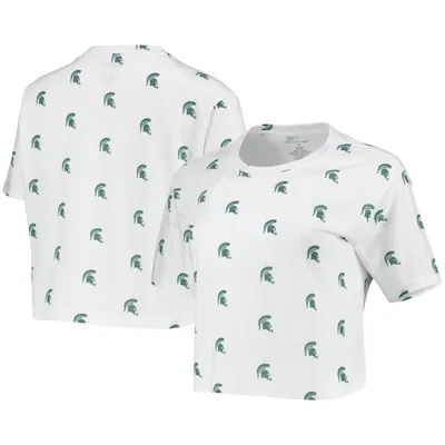 Michigan State Spartans Women's Cropped Allover Print T-Shirt - White