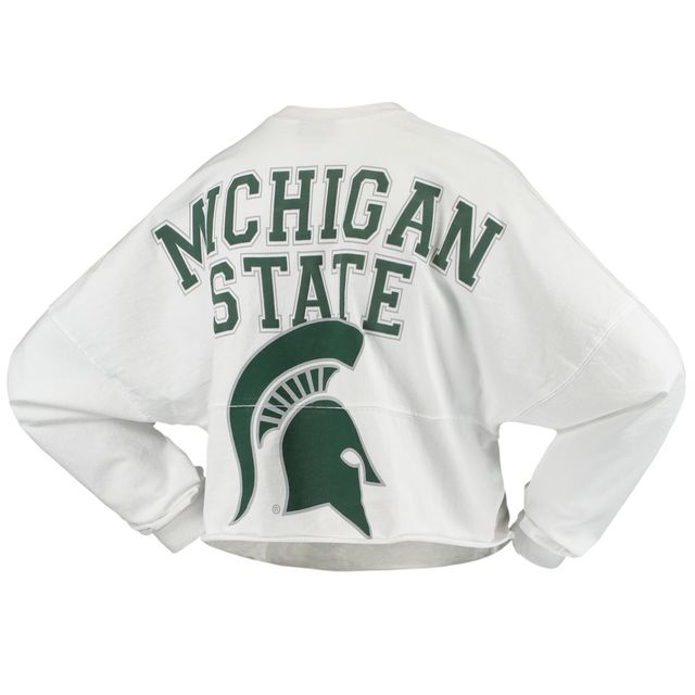 T-shirt à manches longues en jersey ourlet brut Michigan State Spartans pour femme blanc